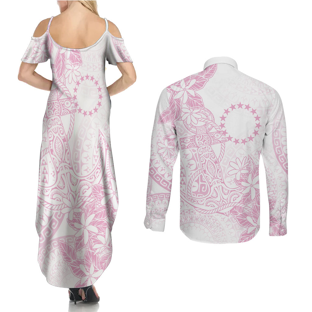 Candy Pink Kuki Airani Tapakau Couples Matching Summer Maxi Dress and Long Sleeve Button Shirt Tribal Anchor Mix Tiare LT7 - Polynesian Pride