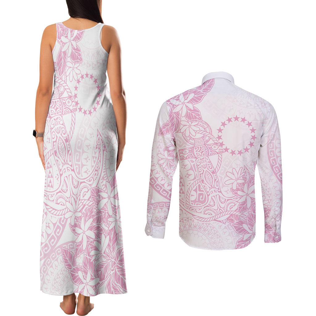 Candy Pink Kuki Airani Tapakau Couples Matching Tank Maxi Dress and Long Sleeve Button Shirt Tribal Anchor Mix Tiare LT7 - Polynesian Pride