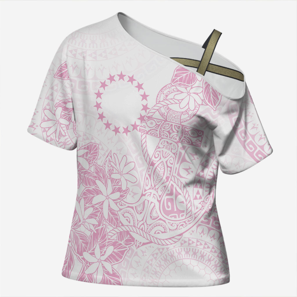Candy Pink Kuki Airani Tapakau Cross Shoulder Shirt Tribal Anchor Mix Tiare
