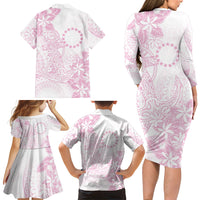Candy Pink Kuki Airani Tapakau Family Matching Long Sleeve Bodycon Dress and Hawaiian Shirt Tribal Anchor Mix Tiare LT7 - Polynesian Pride