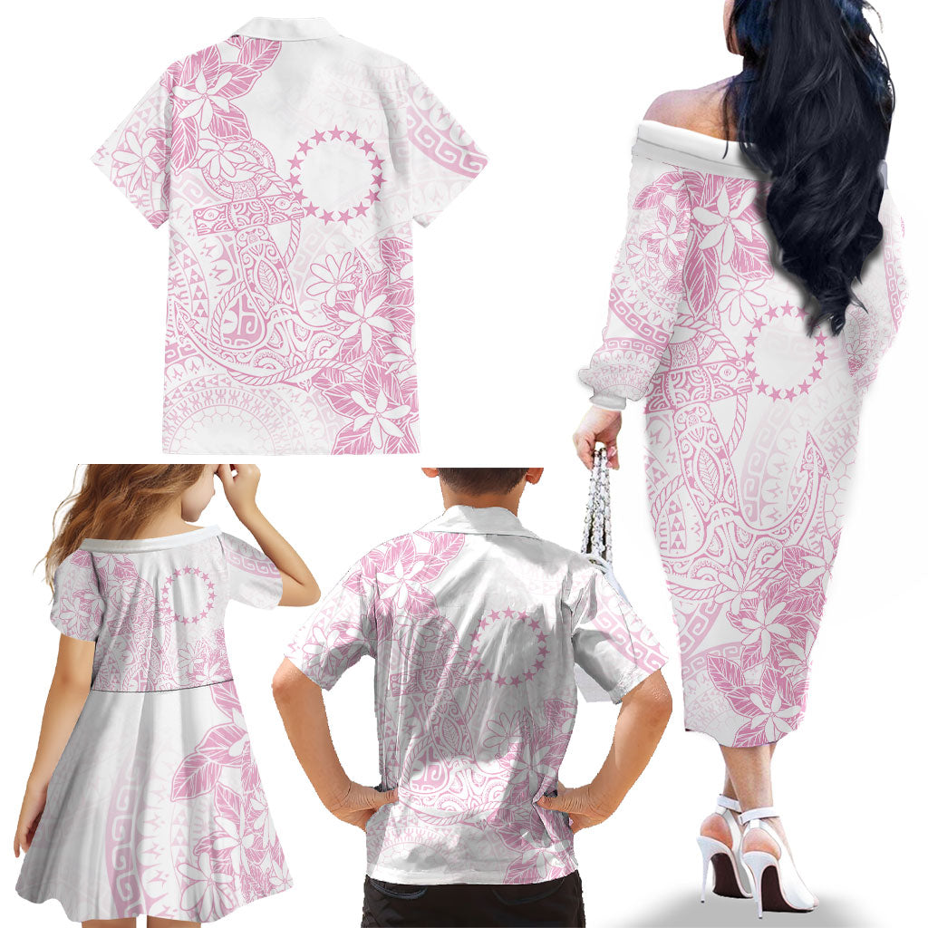 Candy Pink Kuki Airani Tapakau Family Matching Off The Shoulder Long Sleeve Dress and Hawaiian Shirt Tribal Anchor Mix Tiare LT7 - Polynesian Pride