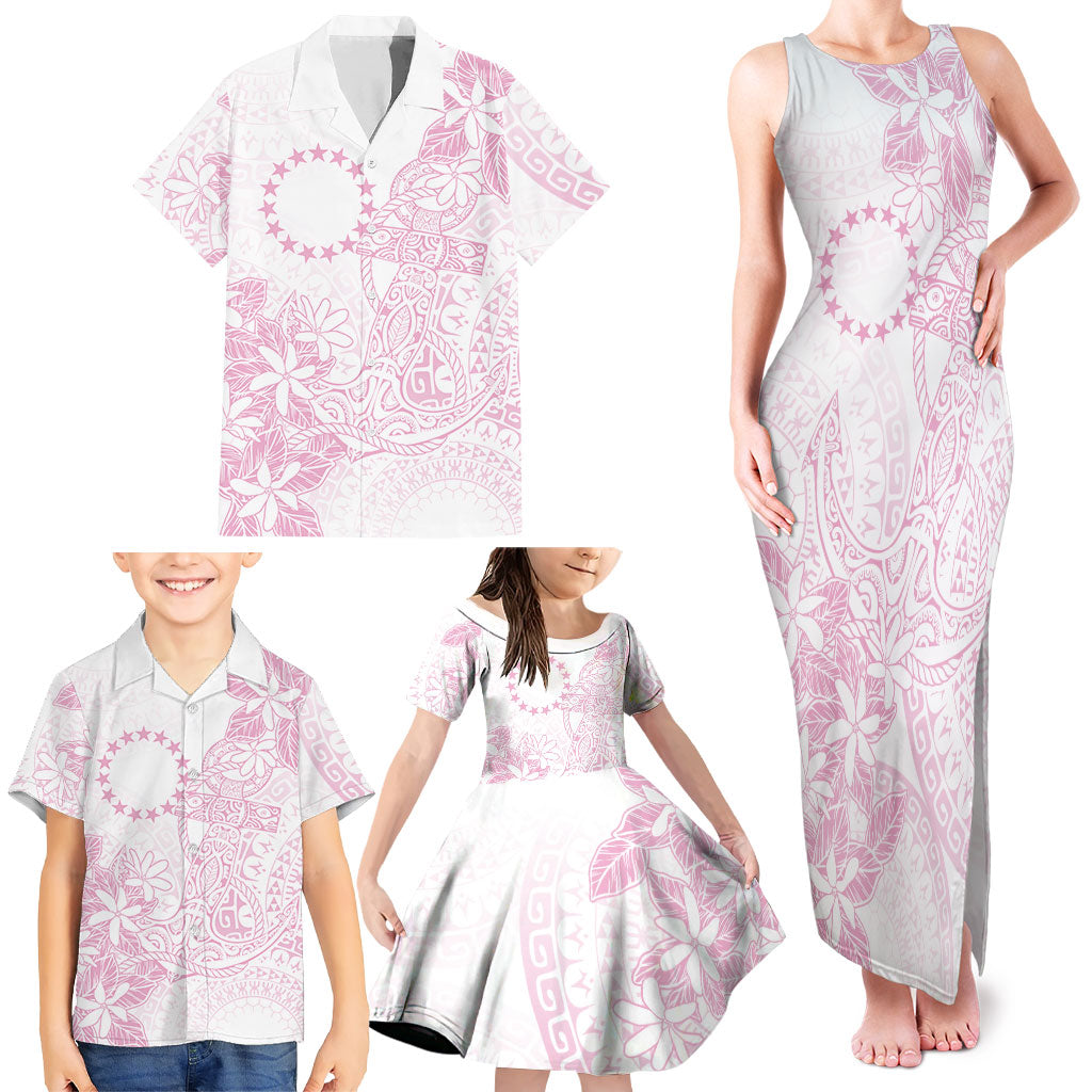 Candy Pink Kuki Airani Tapakau Family Matching Tank Maxi Dress and Hawaiian Shirt Tribal Anchor Mix Tiare LT7 - Polynesian Pride