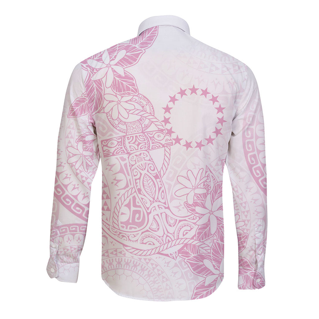 Candy Pink Kuki Airani Tapakau Long Sleeve Button Shirt Tribal Anchor Mix Tiare