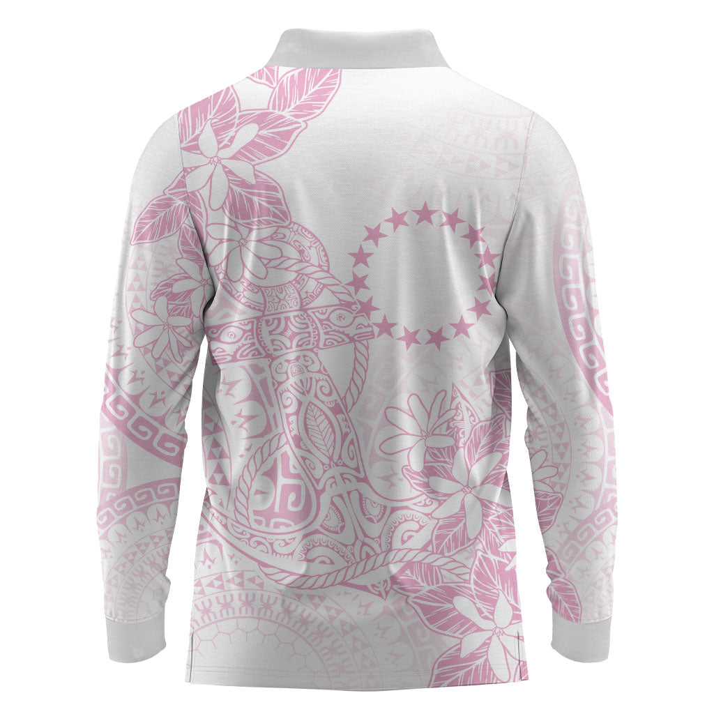 Candy Pink Kuki Airani Tapakau Long Sleeve Polo Shirt Tribal Anchor Mix Tiare