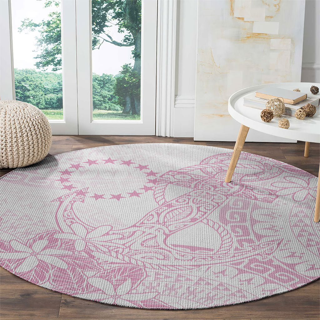 Candy Pink Kuki Airani Tapakau Round Carpet Tribal Anchor Mix Tiare