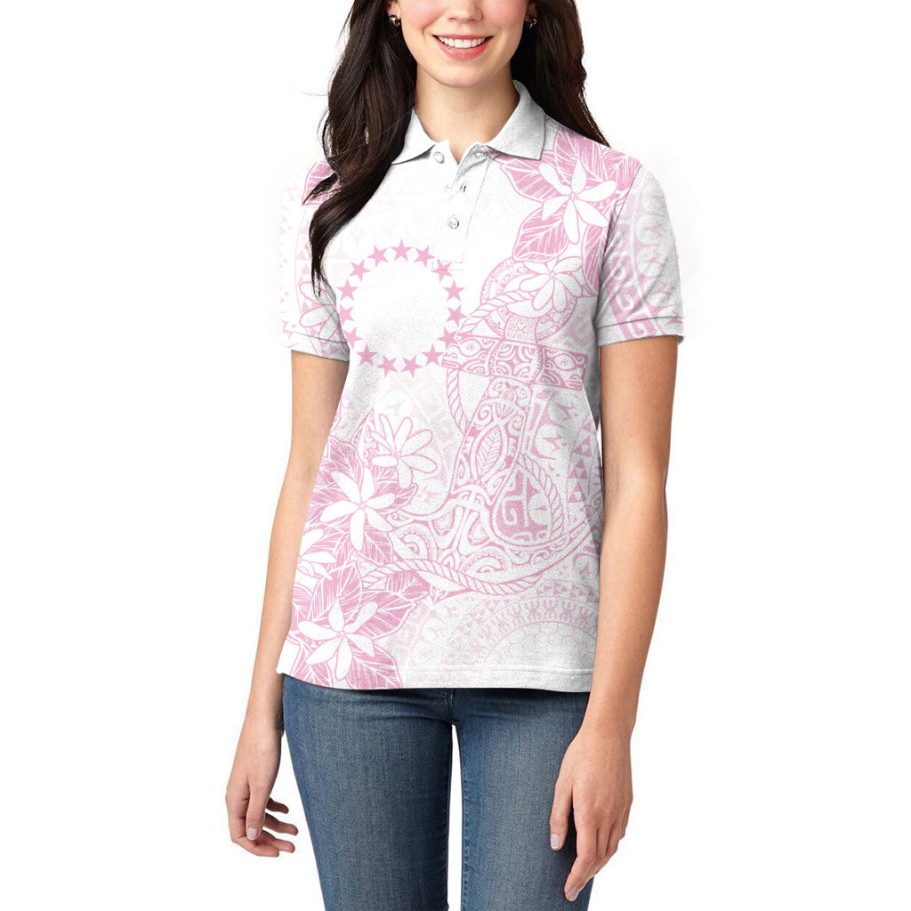 Candy Pink Kuki Airani Tapakau Women Polo Shirt Tribal Anchor Mix Tiare