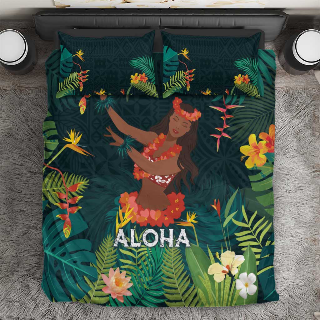 Hawaii Hula Girl Vintage Bedding Set Tropical Forest