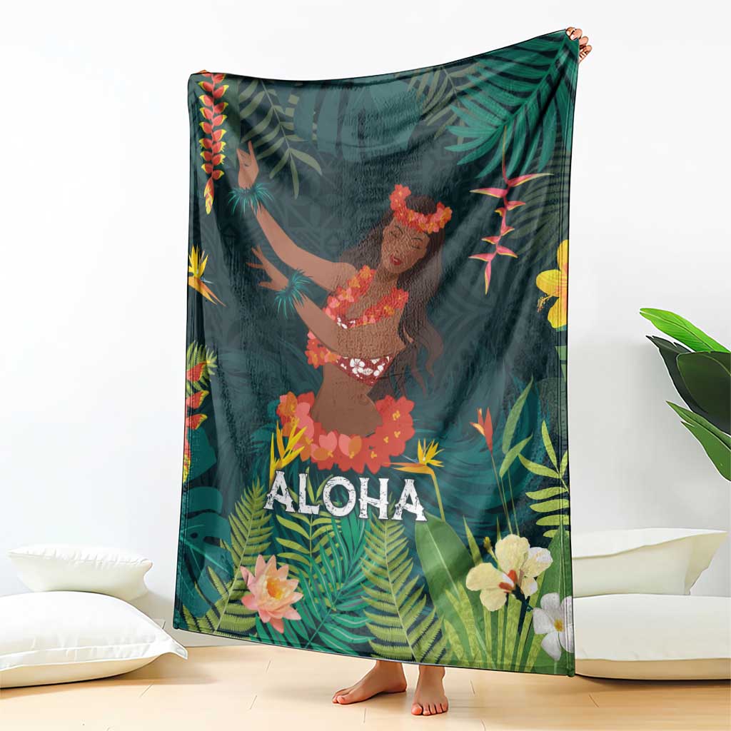 Hawaii Hula Girl Vintage Blanket Tropical Forest