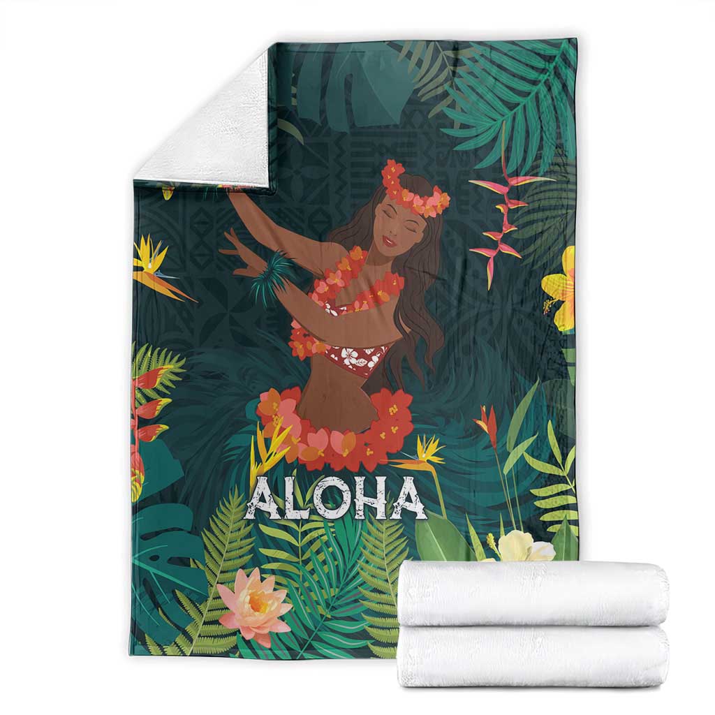 Hawaii Hula Girl Vintage Blanket Tropical Forest