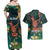 Hawaii Hula Girl Vintage Couples Matching Off Shoulder Maxi Dress and Hawaiian Shirt Tropical Forest