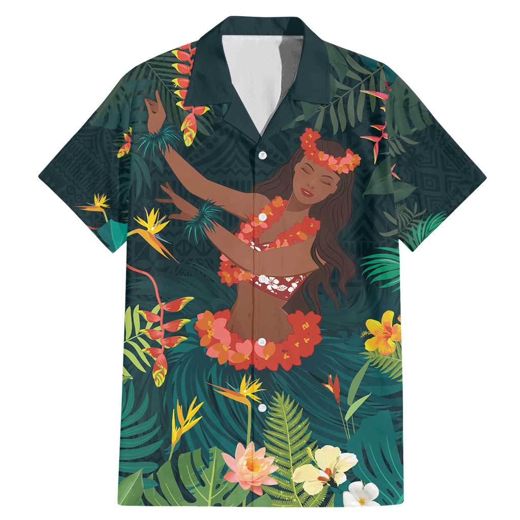 Hawaii Hula Girl Vintage Family Matching Mermaid Dress and Hawaiian Shirt Tropical Forest
