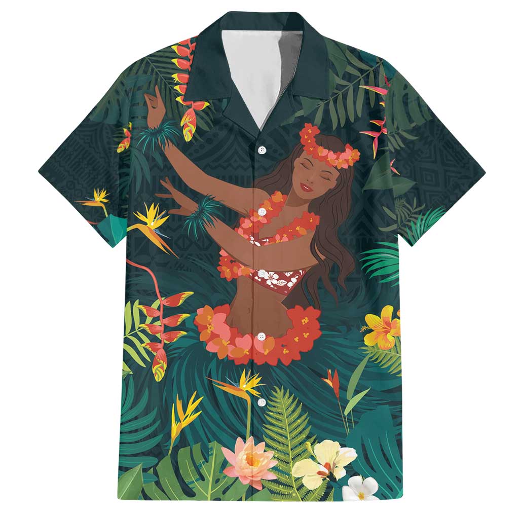 Hawaii Hula Girl Vintage Hawaiian Shirt Tropical Forest