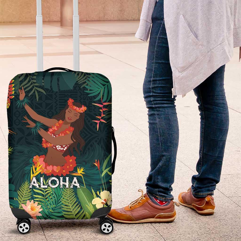 Hawaii Hula Girl Vintage Luggage Cover Tropical Forest