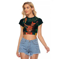 Hawaii Hula Girl Vintage Raglan Cropped T Shirt Tropical Forest