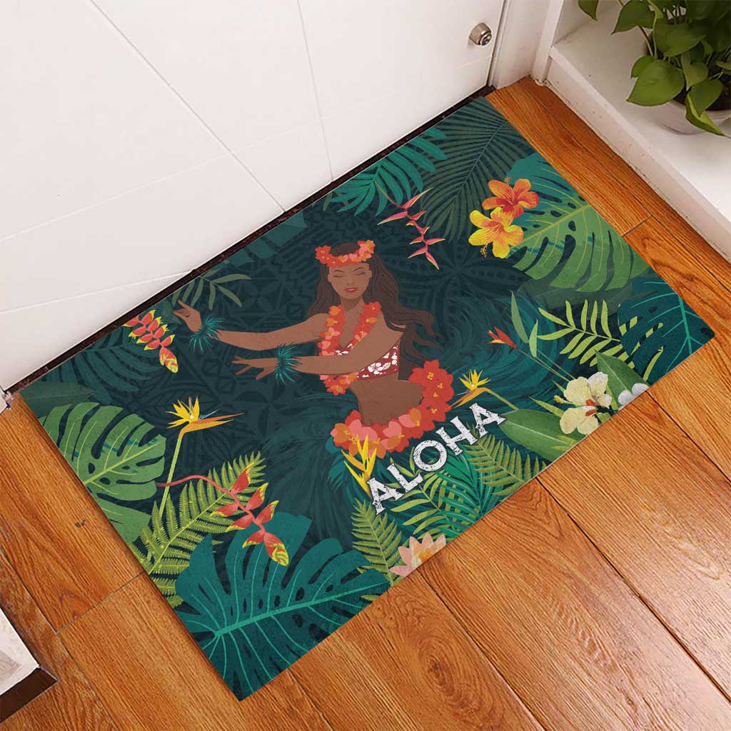 Hawaii Hula Girl Vintage Rubber Doormat Tropical Forest