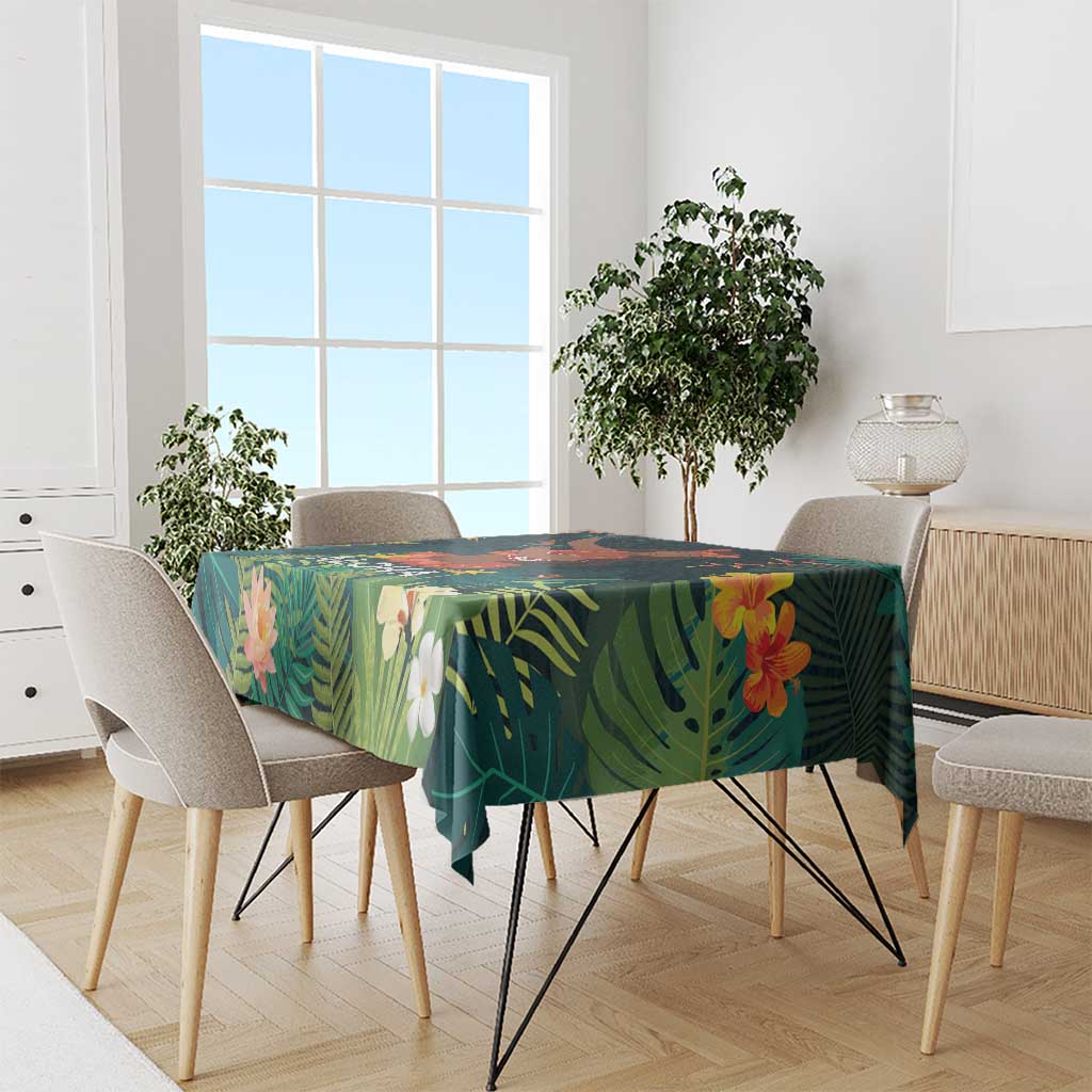 Hawaii Hula Girl Vintage Tablecloth Tropical Forest