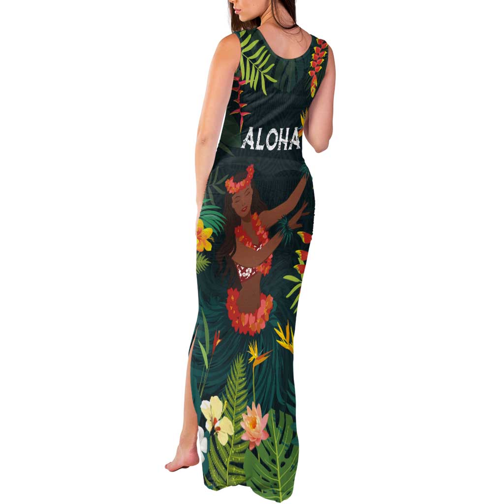 Hawaii Hula Girl Vintage Tank Maxi Dress Tropical Forest