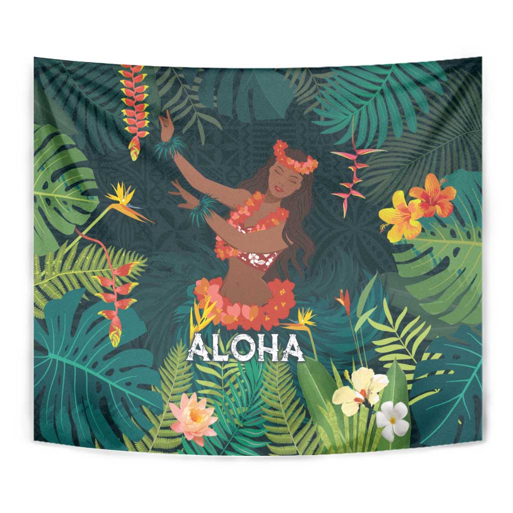 Hawaii Hula Girl Vintage Tapestry Tropical Forest