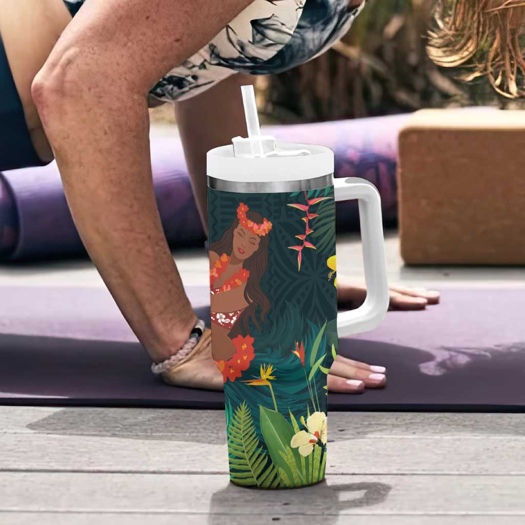 Hawaii Hula Girl Vintage Tumbler With Handle Tropical Forest