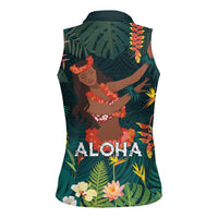 Hawaii Hula Girl Vintage Women Sleeveless Polo Shirt Tropical Forest