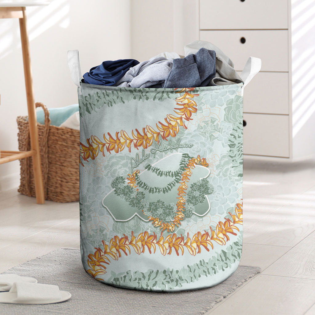 Hawaii Kaho'olawe Island Flowers Lei Laundry Basket Silver Hinahina Kū Kahakai LT7 Silver - Polynesian Pride