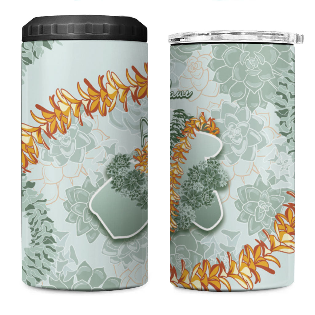 Hawaii Kaho'olawe Island Flowers Lei 4 in 1 Can Cooler Tumbler Silver Hinahina Kū Kahakai
