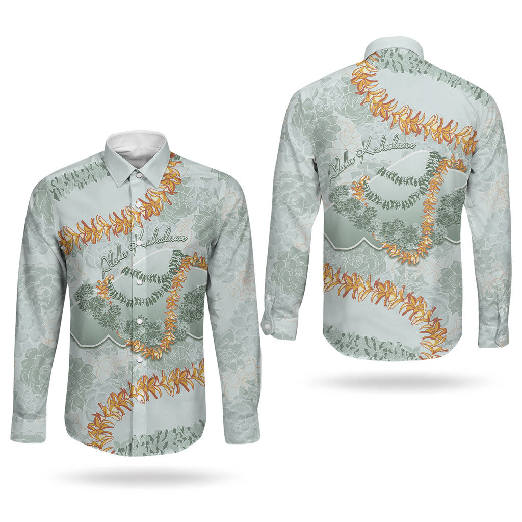 Hawaii Kaho'olawe Island Flowers Lei Couples Matching Off Shoulder Short Dress and Long Sleeve Button Shirt Silver Hinahina Kū Kahakai