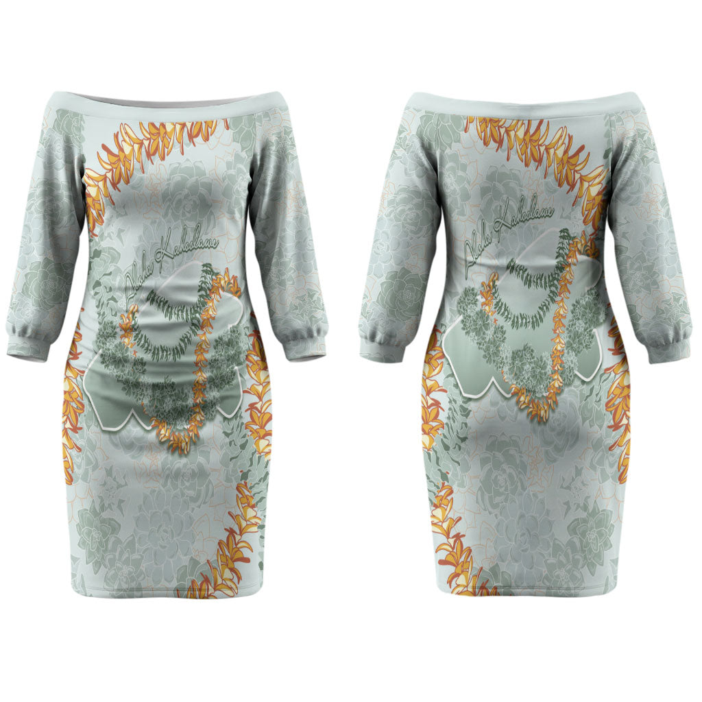 Hawaii Kaho'olawe Island Flowers Lei Family Matching Off The Shoulder Long Sleeve Dress and Hawaiian Shirt Silver Hinahina Kū Kahakai