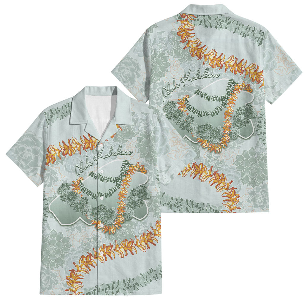 Hawaii Kaho'olawe Island Flowers Lei Family Matching Off The Shoulder Long Sleeve Dress and Hawaiian Shirt Silver Hinahina Kū Kahakai