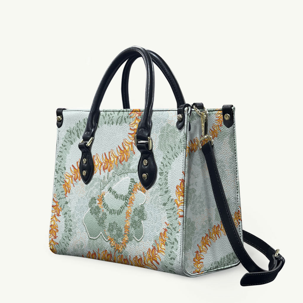 Hawaii Kaho'olawe Island Flowers Lei Leather Bag Silver Hinahina Kū Kahakai LT7 Silver - Polynesian Pride