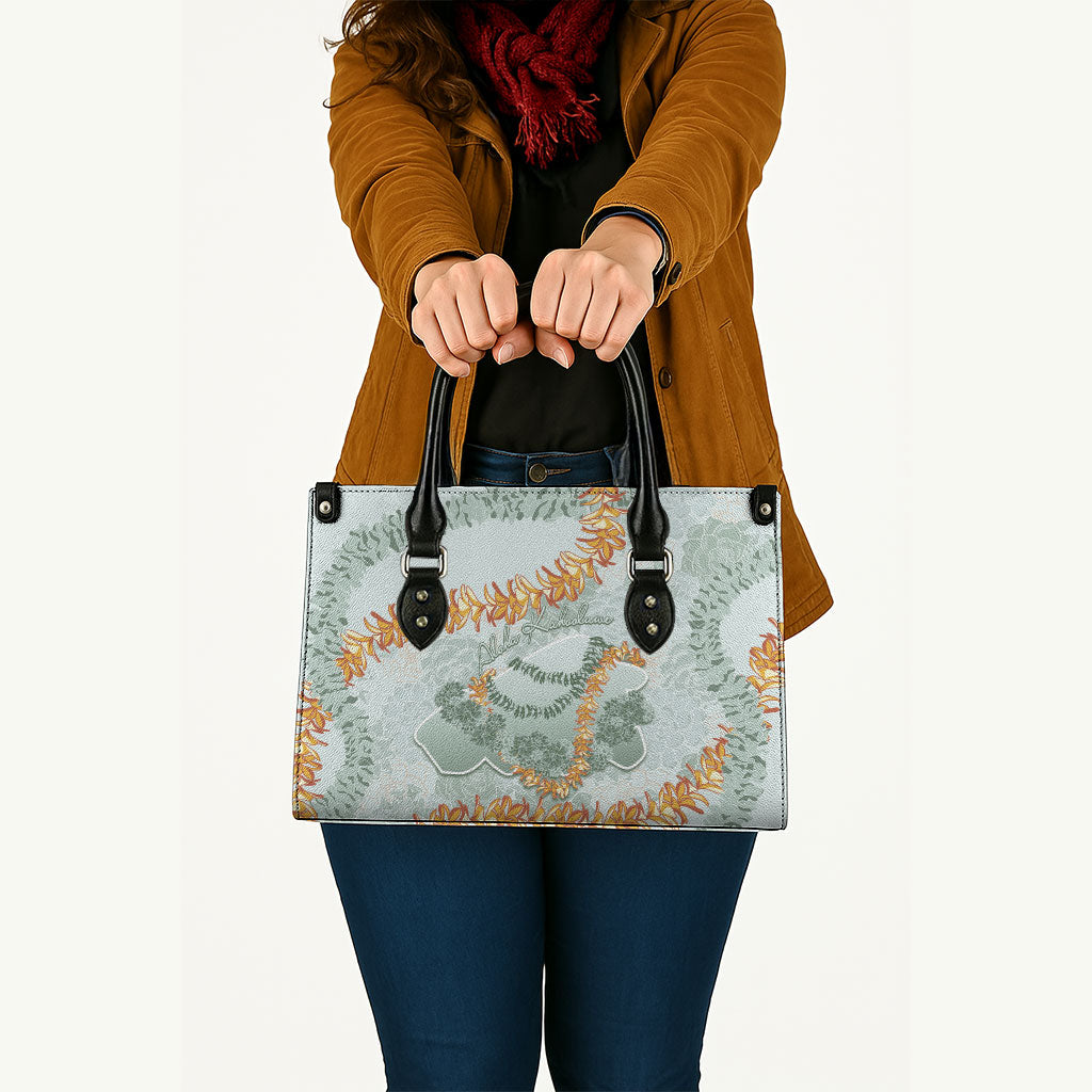 Hawaii Kaho'olawe Island Flowers Lei Leather Bag Silver Hinahina Kū Kahakai