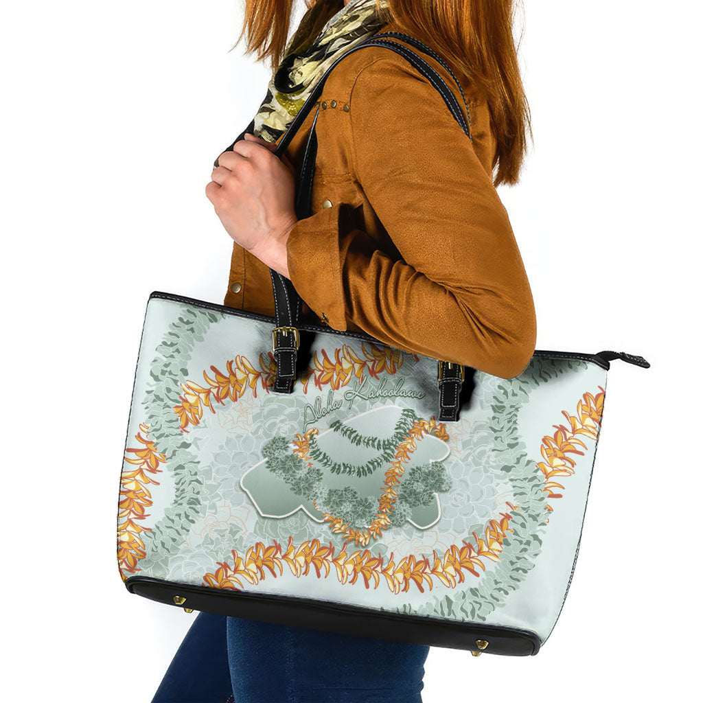Hawaii Kaho'olawe Island Flowers Lei Leather Tote Bag Silver Hinahina Kū Kahakai