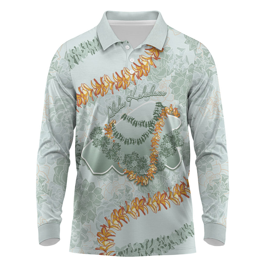 Hawaii Kaho'olawe Island Flowers Lei Long Sleeve Polo Shirt Silver Hinahina Kū Kahakai