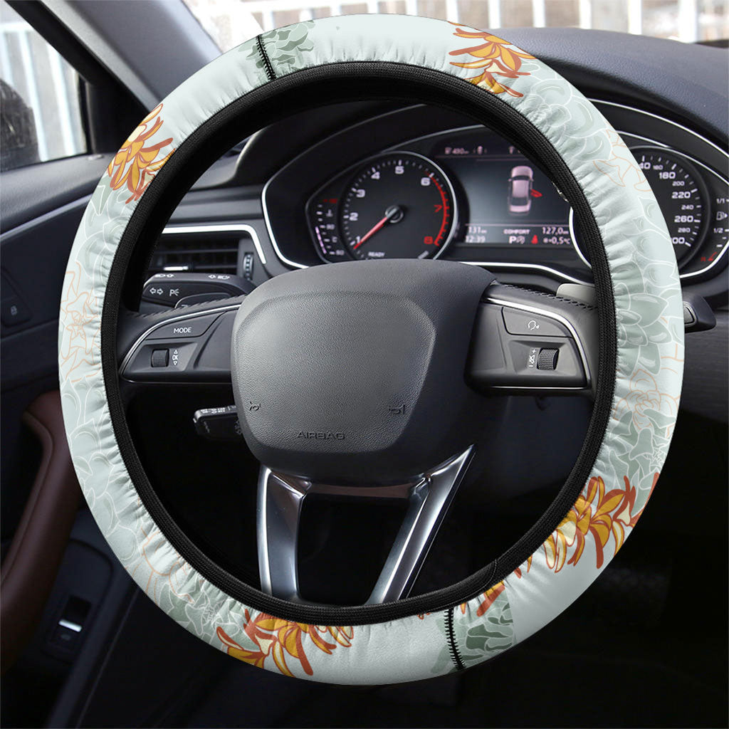 Hawaii Kaho'olawe Island Flowers Lei Steering Wheel Cover Silver Hinahina Kū Kahakai