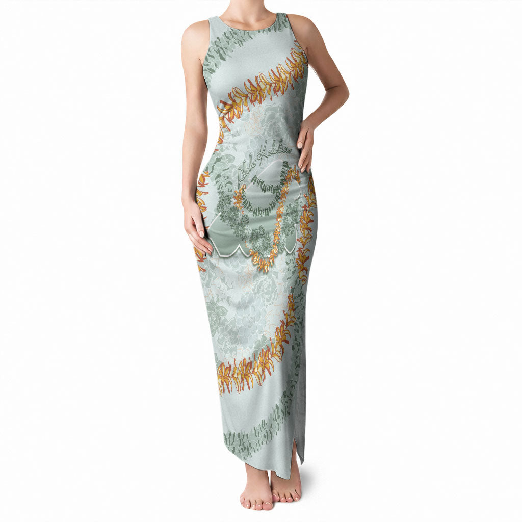 Hawaii Kaho'olawe Island Flowers Lei Tank Maxi Dress Silver Hinahina Kū Kahakai