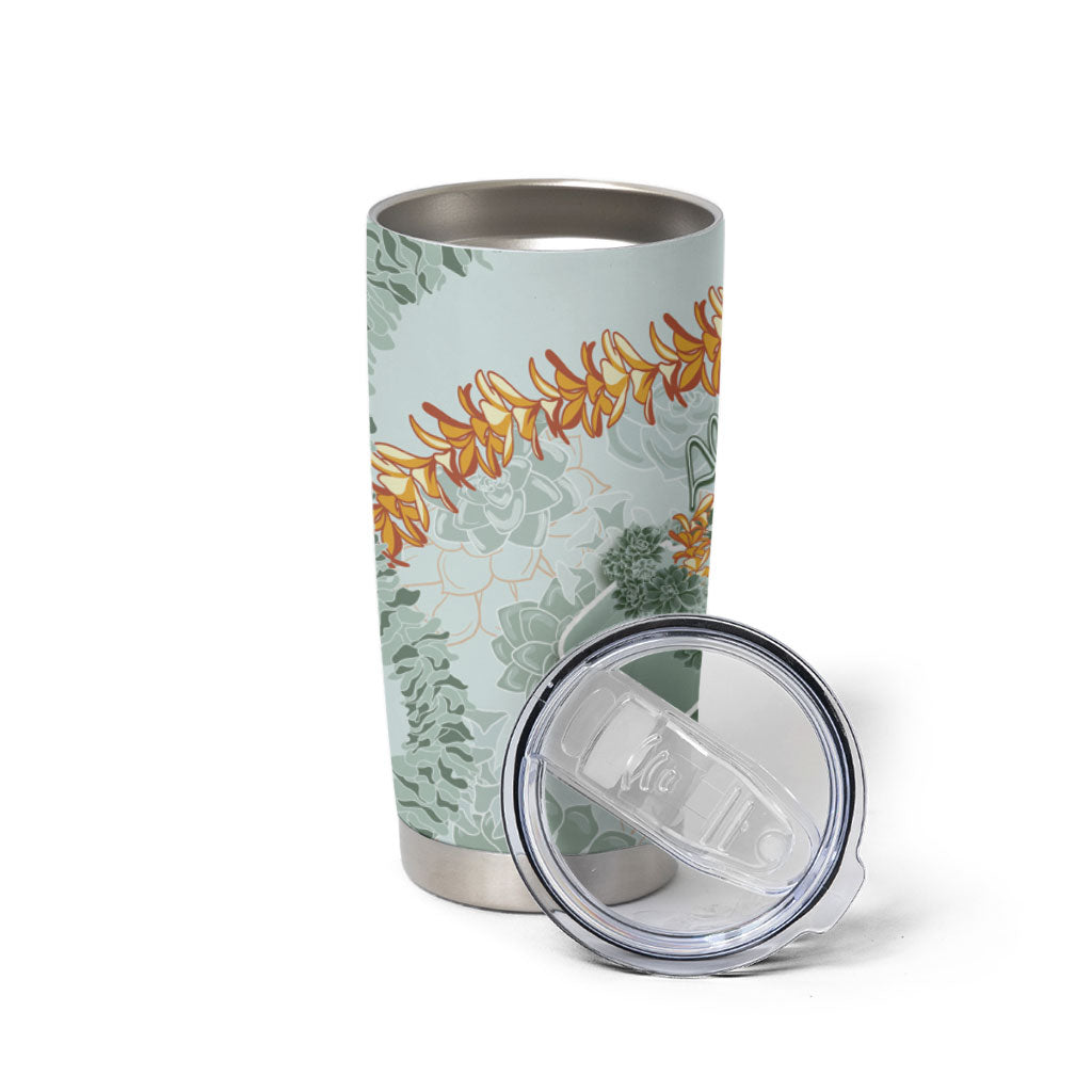 Hawaii Kaho'olawe Island Flowers Lei Tumbler Cup Silver Hinahina Kū Kahakai