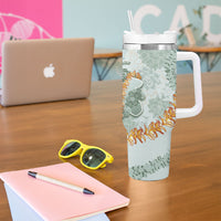 Hawaii Kaho'olawe Island Flowers Lei Tumbler With Handle Silver Hinahina Kū Kahakai