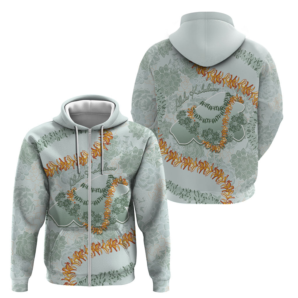Hawaii Kaho'olawe Island Flowers Lei Zip Hoodie Silver Hinahina Kū Kahakai