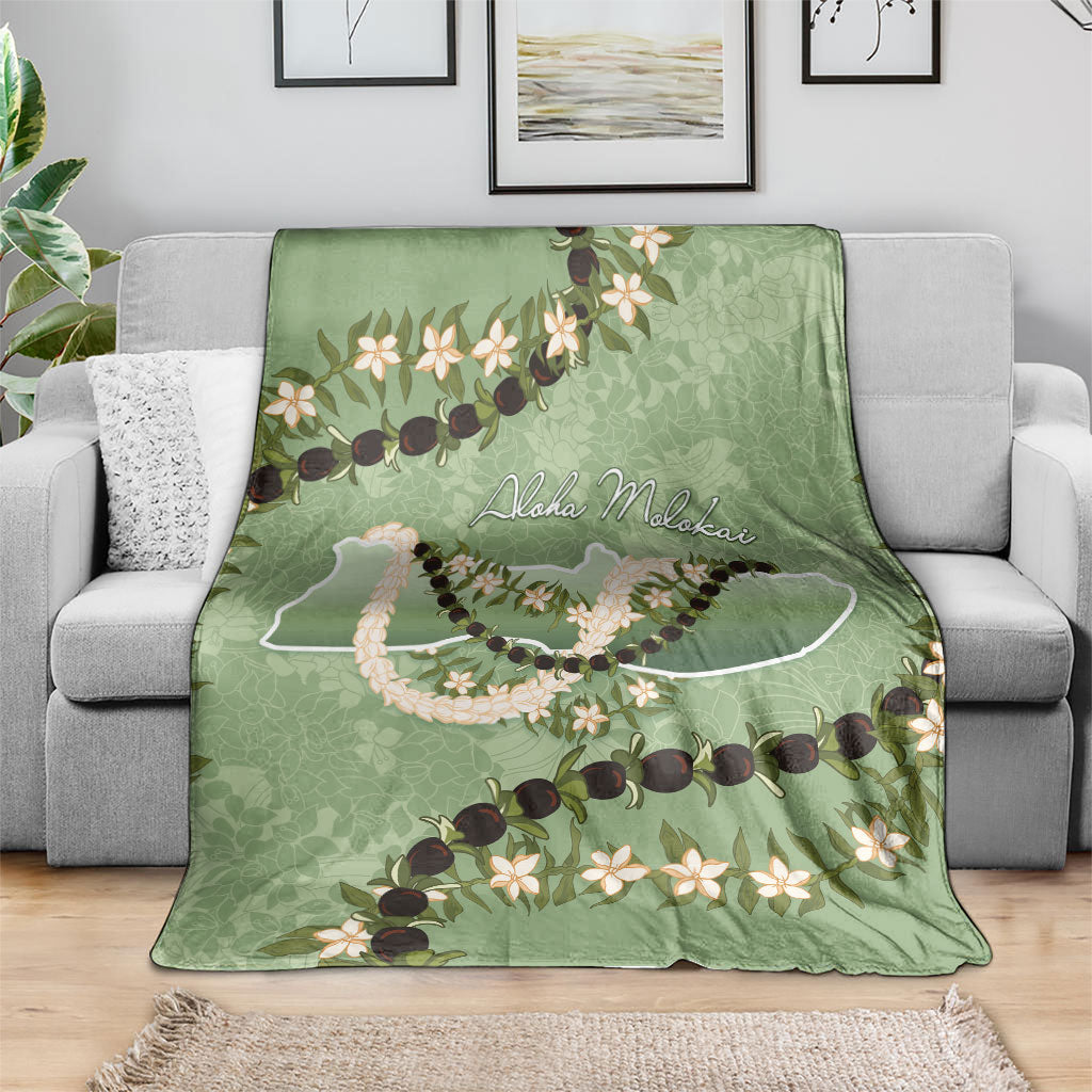 Hawaii Molokai Island Flowers Lei Blanket Kukui Nut Mossy Green