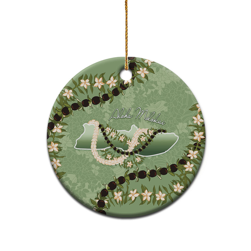 Hawaii Molokai Island Flowers Lei Ceramic Ornament Kukui Nut Mossy Green LT7 - Polynesian Pride