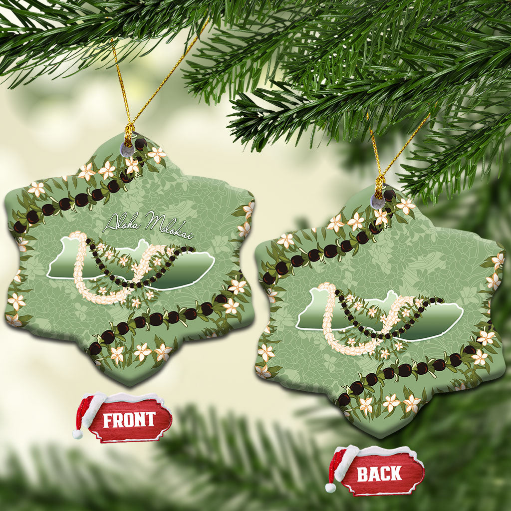 Hawaii Molokai Island Flowers Lei Ceramic Ornament Kukui Nut Mossy Green LT7 Snow Flake Moss Green - Polynesian Pride