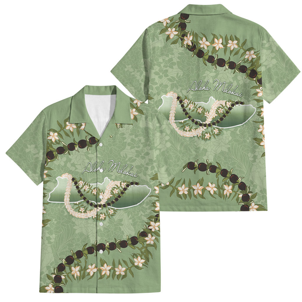 Hawaii Molokai Island Flowers Lei Family Matching Long Sleeve Bodycon Dress and Hawaiian Shirt Kukui Nut Mossy Green