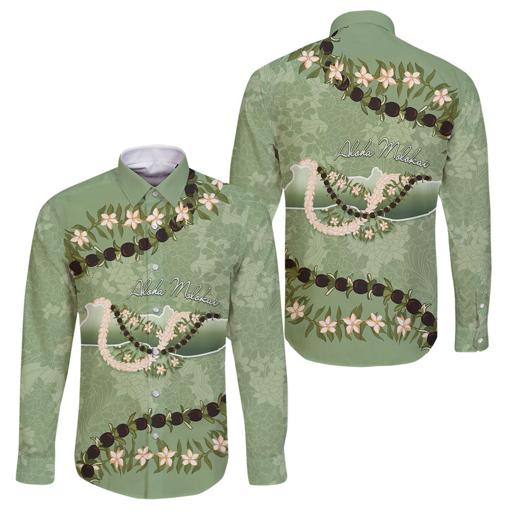 Hawaii Molokai Island Flowers Lei Family Matching Mermaid Dress and Hawaiian Shirt Kukui Nut Mossy Green