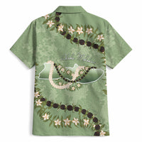 Hawaii Molokai Island Flowers Lei Hawaiian Shirt Kukui Nut Mossy Green