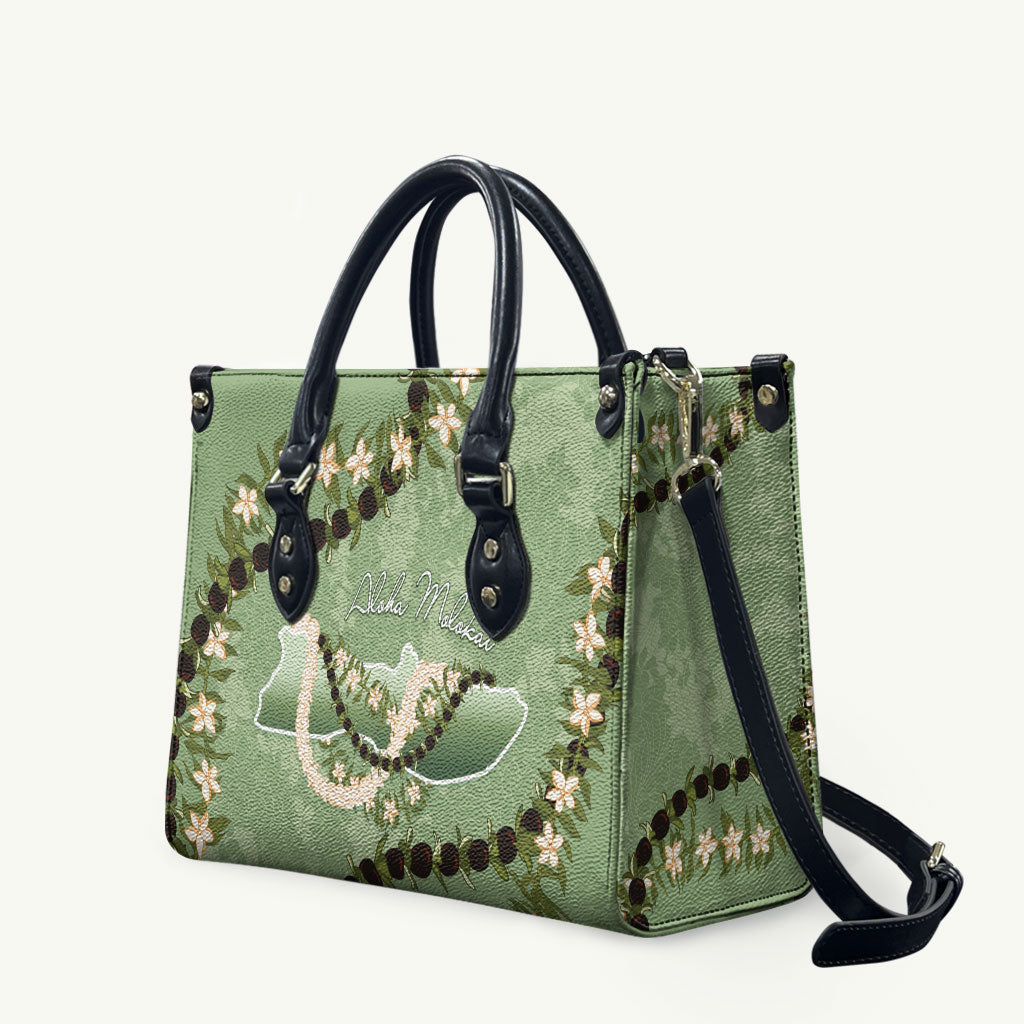 Hawaii Molokai Island Flowers Lei Leather Bag Kukui Nut Mossy Green LT7 Moss Green - Polynesian Pride