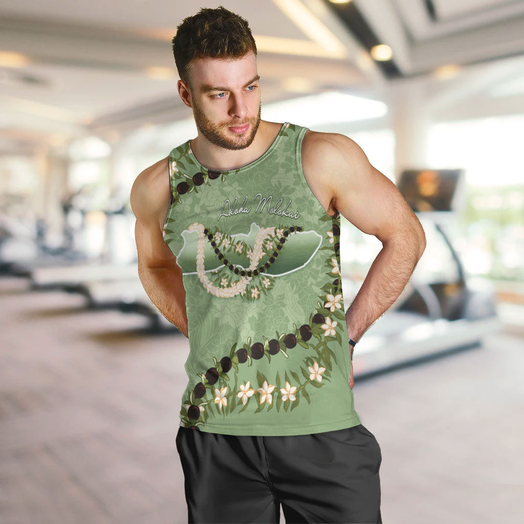 Hawaii Molokai Island Flowers Lei Men Tank Top Kukui Nut Mossy Green