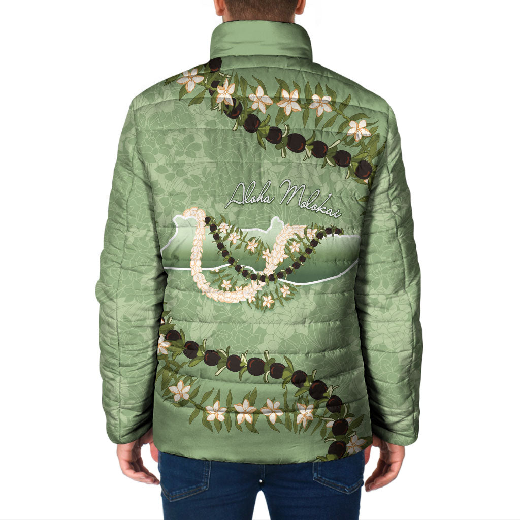 Hawaii Molokai Island Flowers Lei Padded Jacket Kukui Nut Mossy Green