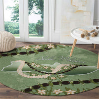 Hawaii Molokai Island Flowers Lei Round Carpet Kukui Nut Mossy Green