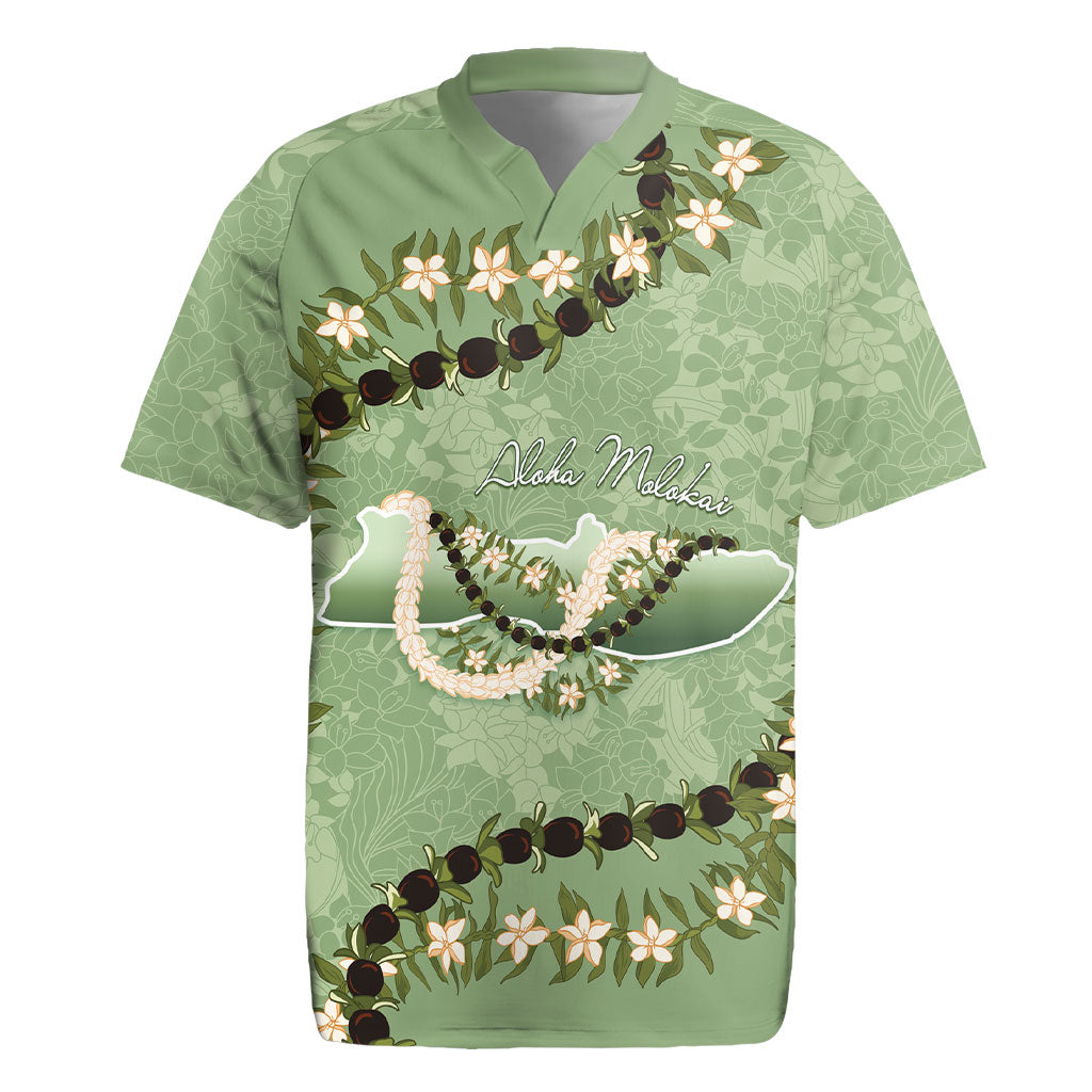 Hawaii Molokai Island Flowers Lei Rugby Jersey Kukui Nut Mossy Green