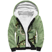 Hawaii Molokai Island Flowers Lei Sherpa Hoodie Kukui Nut Mossy Green